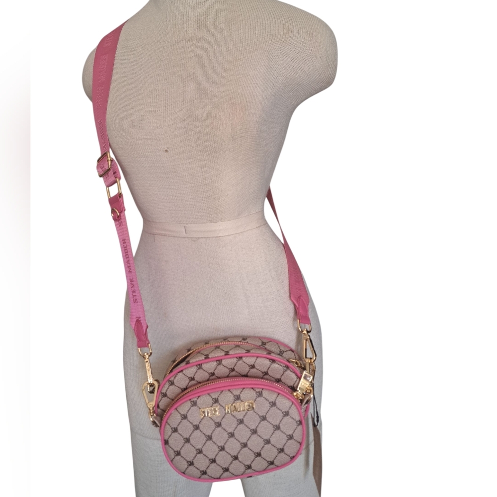 STEVE MADDEN stacking crossbody bag purse pink brown coastal adjustable 2 in 1
